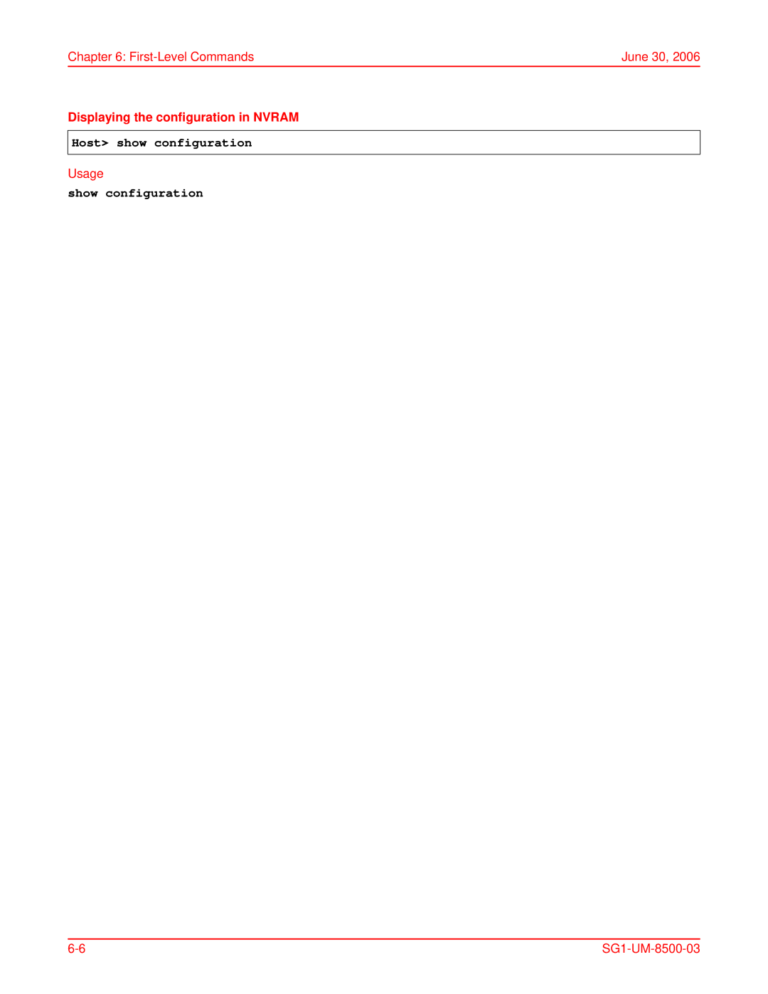 ADC SG-1 user manual Displaying the configuration in Nvram, Show configuration 