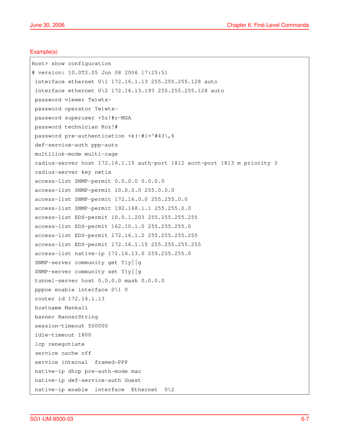 ADC SG-1 user manual June 30, 2006Chapter 6 First-Level Commands Examples 