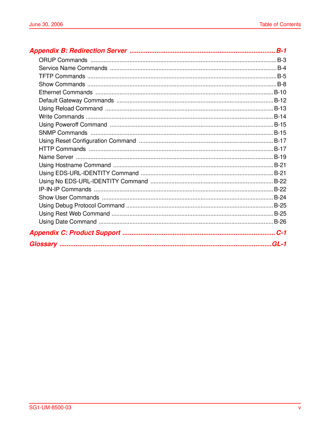 ADC SG-1 user manual Appendix B Redirection Server, June 30, 2006Table of Contents 