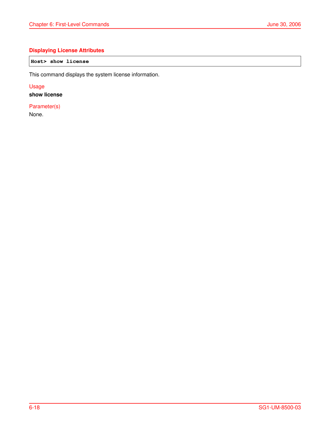 ADC SG-1 user manual Displaying License Attributes, Host show license, Show license 