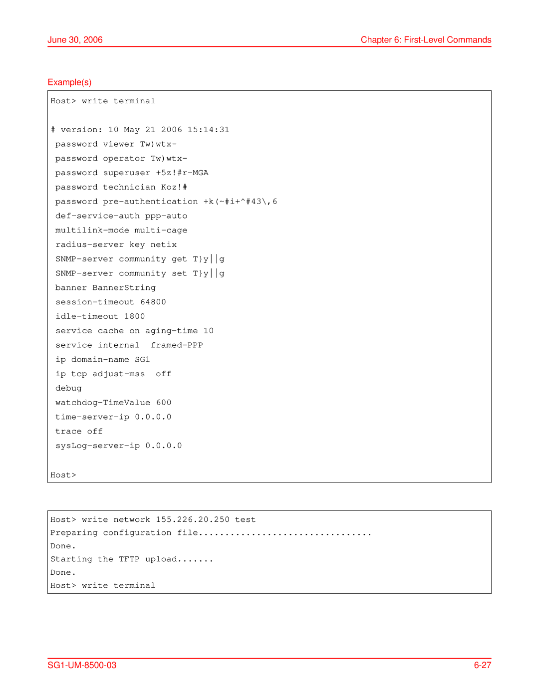 ADC SG-1 user manual June 30 First-Level Commands Examples 