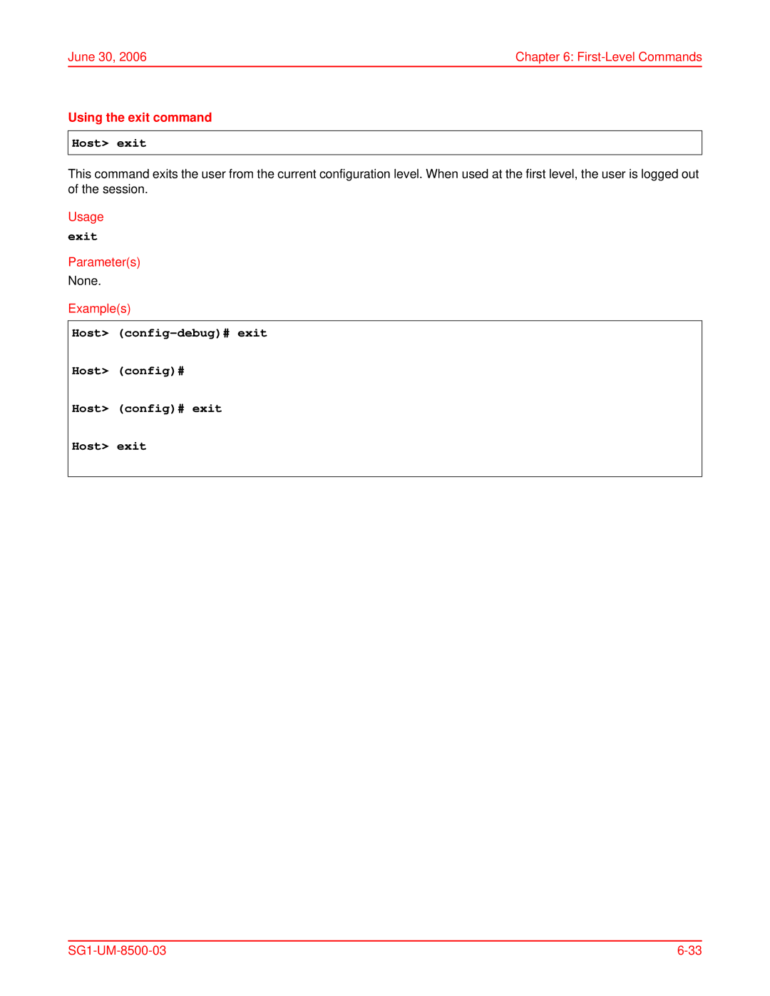 ADC SG-1 user manual Using the exit command, Exit 