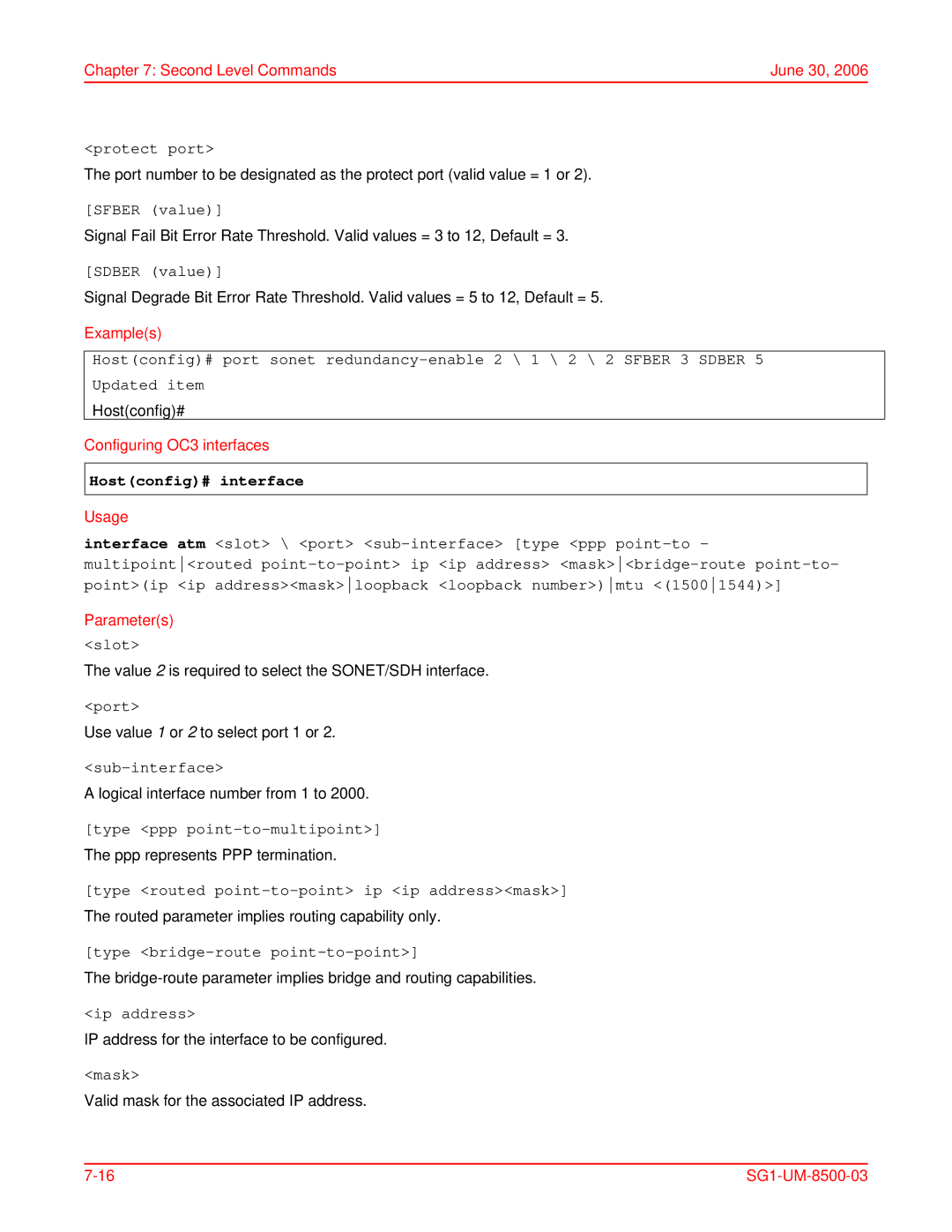 ADC SG-1 user manual Hostconfig# interface 