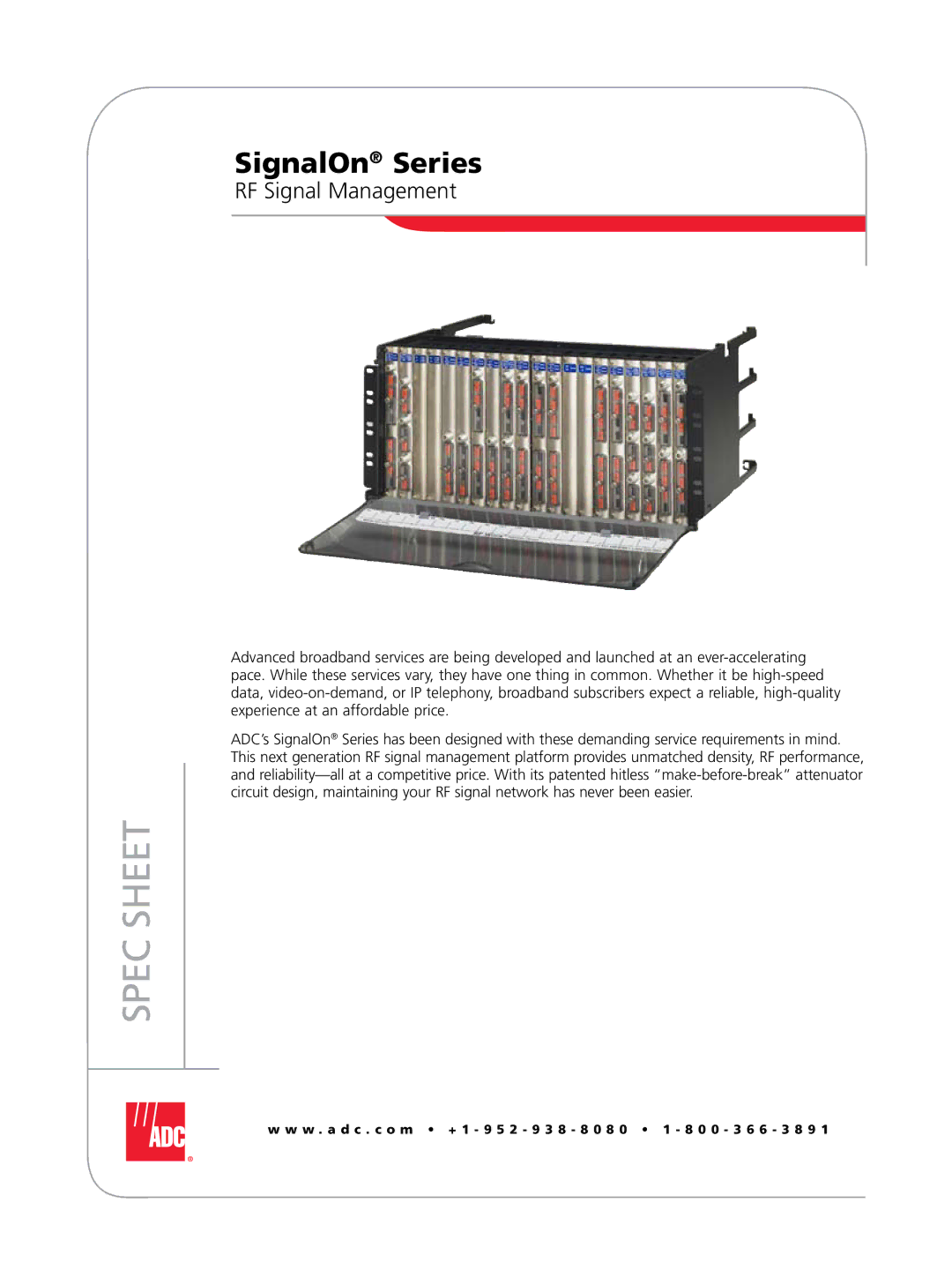 ADC SignalOn Series manual Spec Sheet, RF Signal Management 