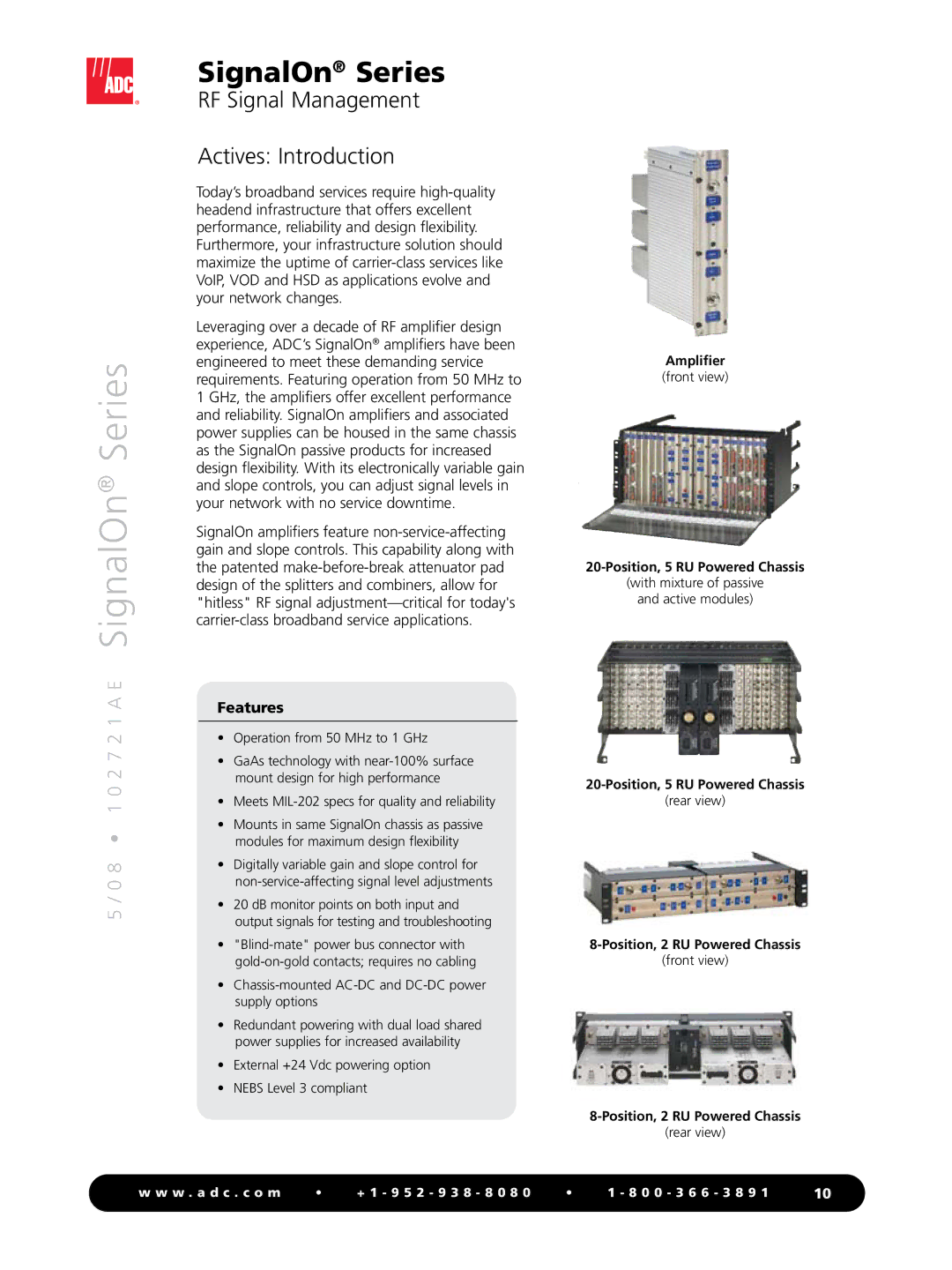 ADC SignalOn Series manual RF Signal Management Actives Introduction, Amplifier, Position, 5 RU Powered Chassis 