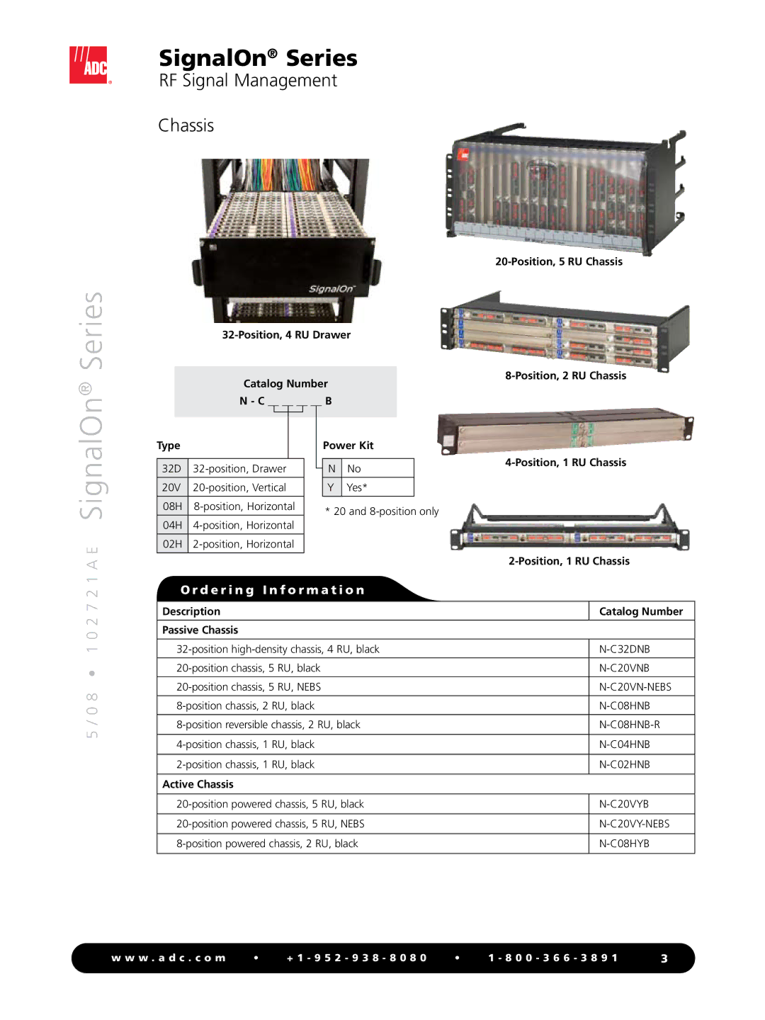 ADC SignalOn Series manual RF Signal Management Chassis, Power Kit, Position, 1 RU Chassis, Active Chassis 