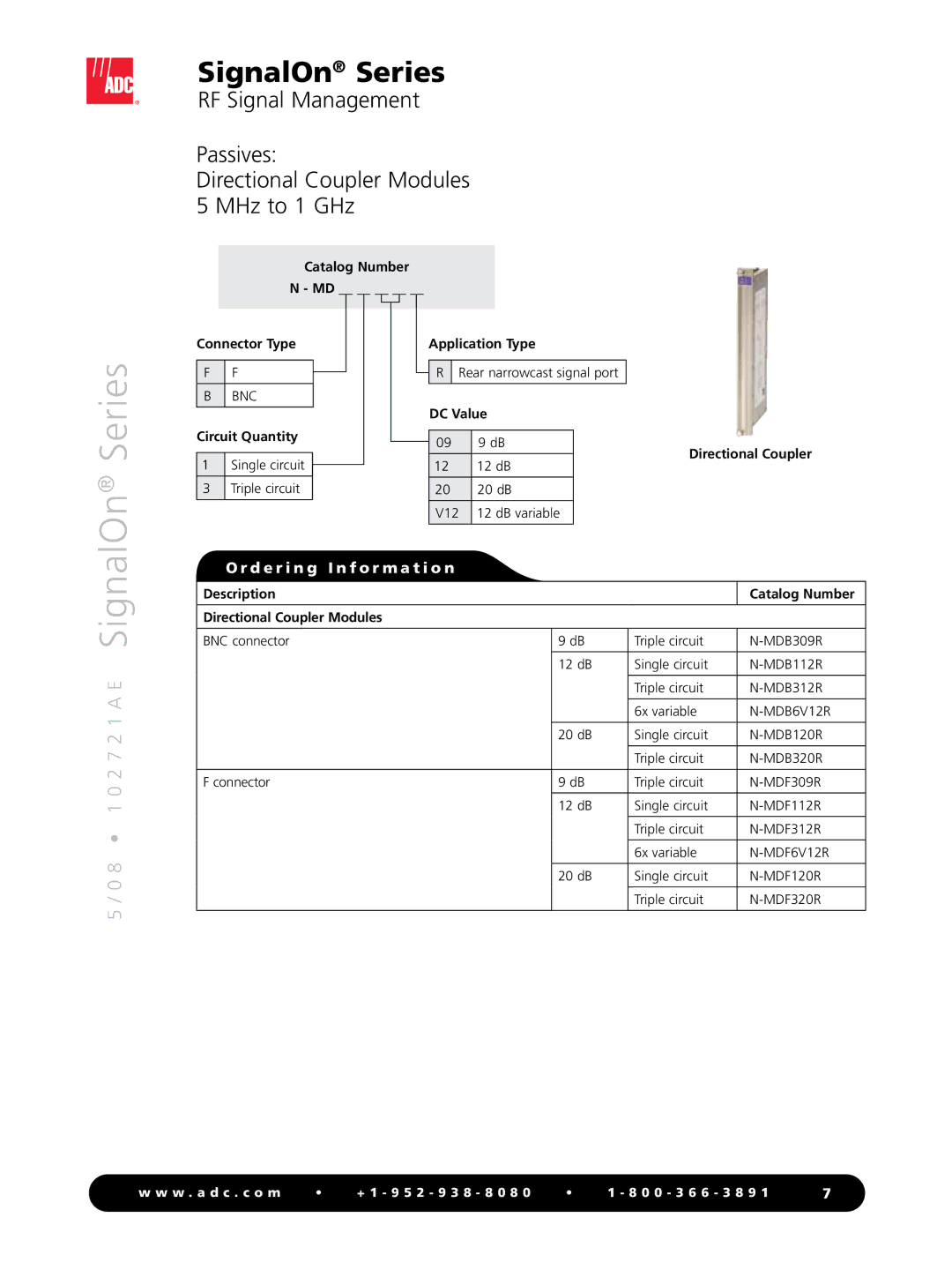 ADC SignalOn Series manual 8 1 0 2 7 2 1 a E SignalOn, Circuit Quantity, Application Type, DC Value 