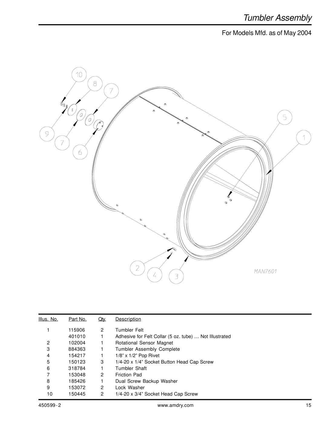 ADC SL20 Gen II manual Tumbler Assembly, For Models Mfd. as of May 