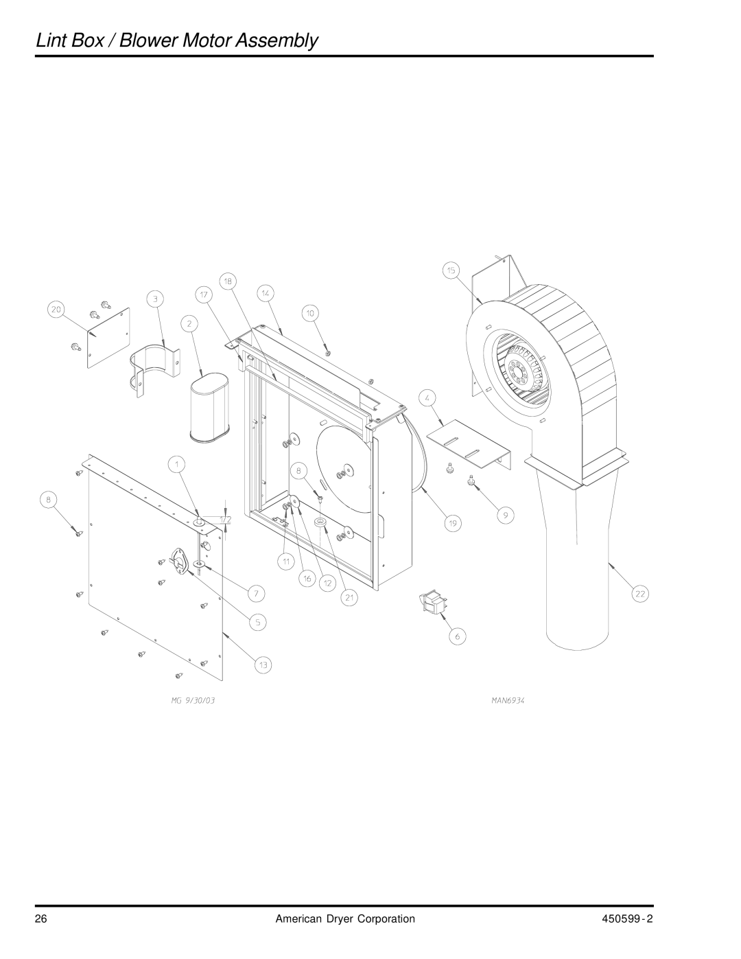 ADC SL20 Gen II manual Lint Box / Blower Motor Assembly 