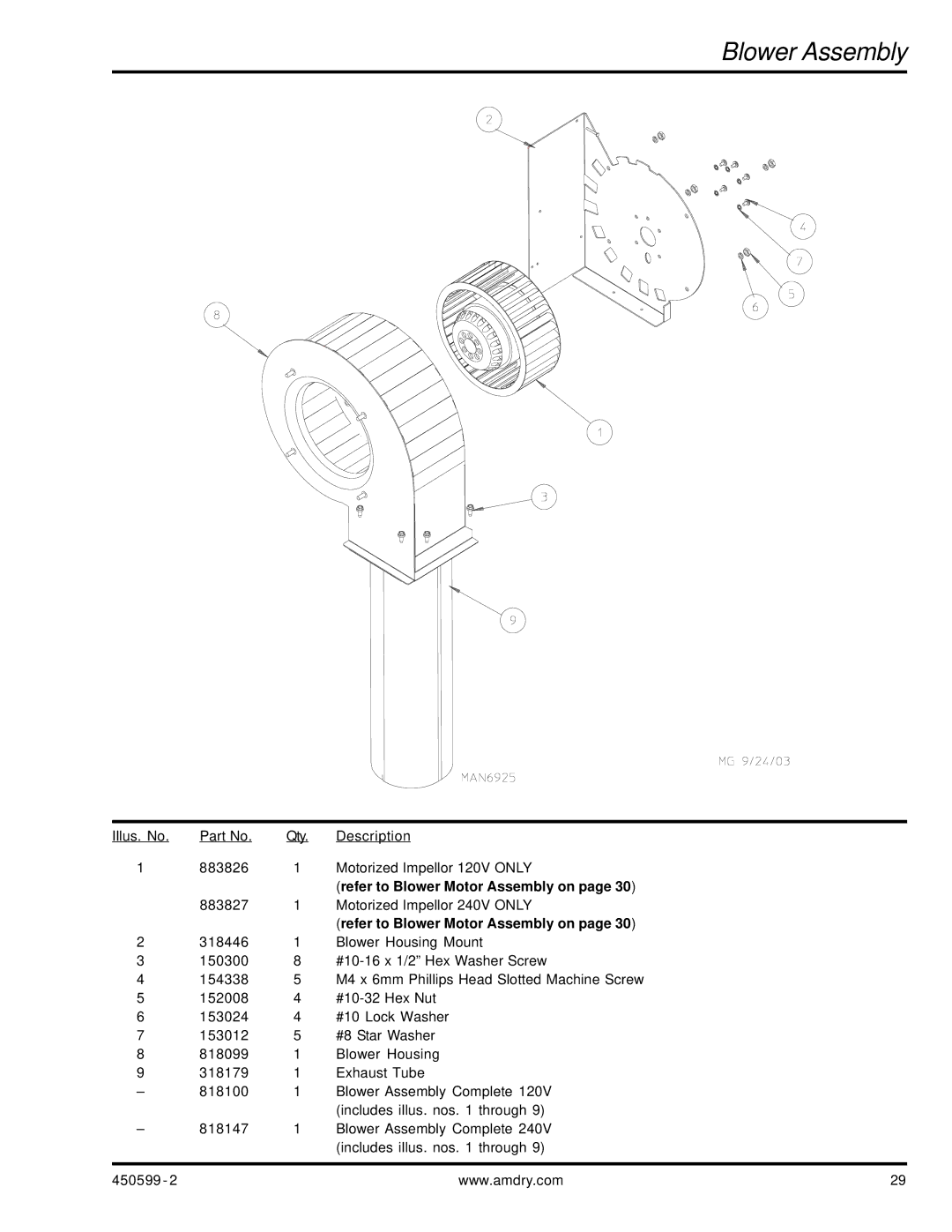 ADC SL20 Gen II manual Blower Assembly 