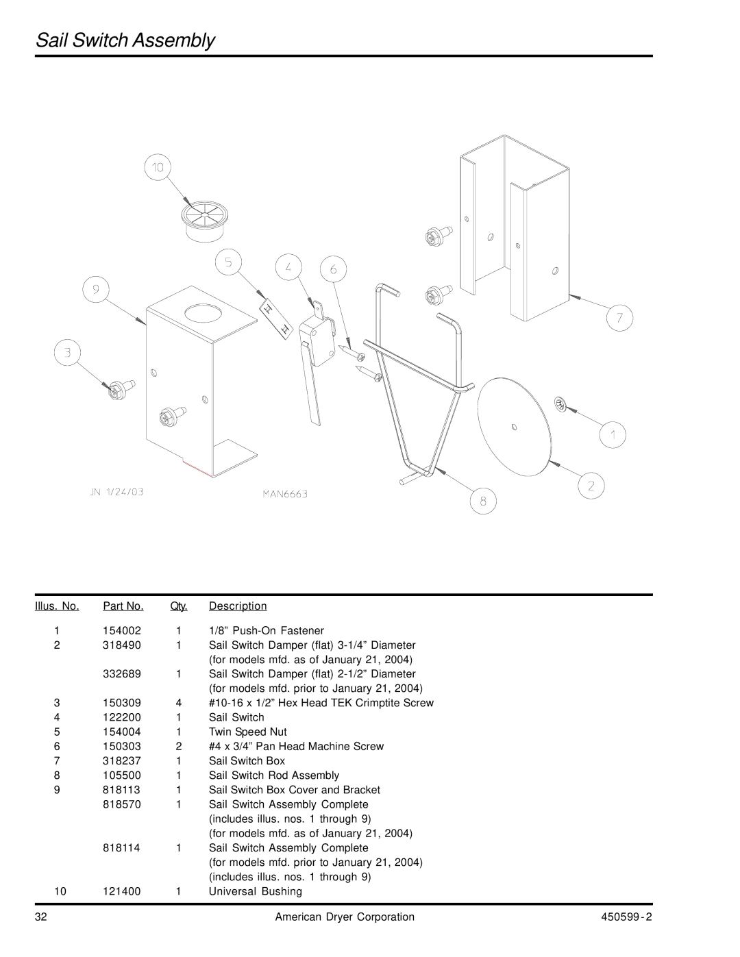 ADC SL20 Gen II manual Sail Switch Assembly 