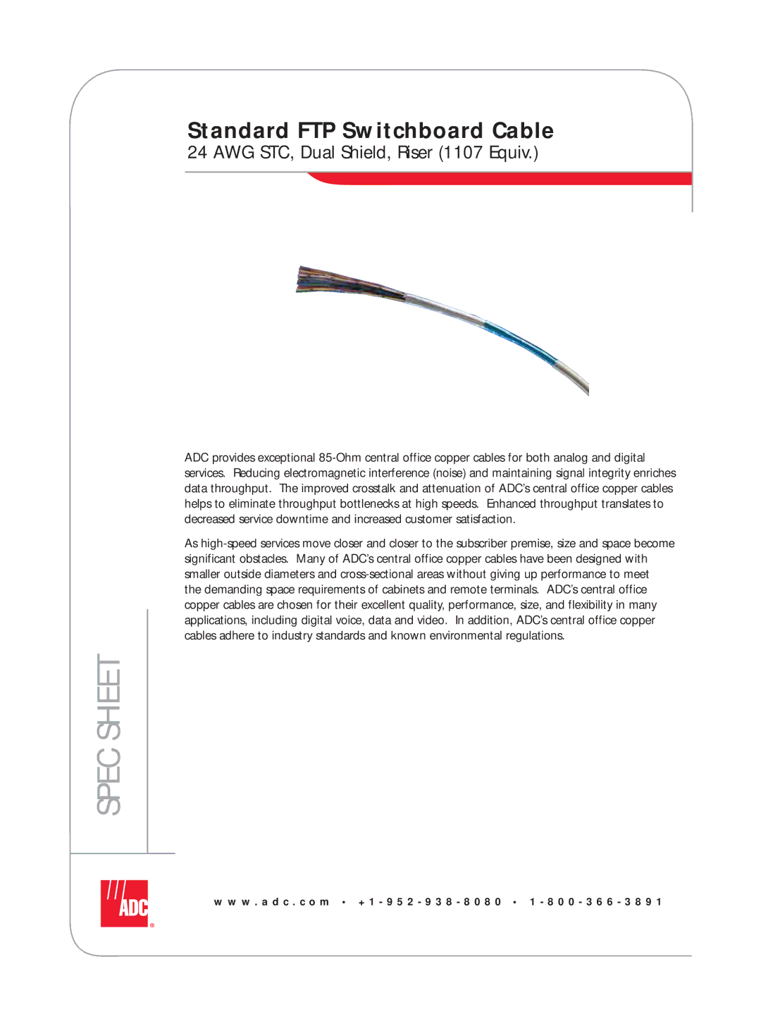 ADC Standard FTP Switchboard Cable manual Spec Sheet 