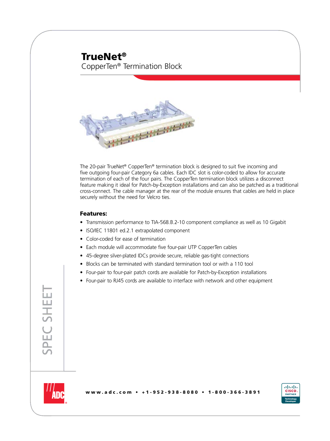 ADC Termination Block manual Spec Sheet 