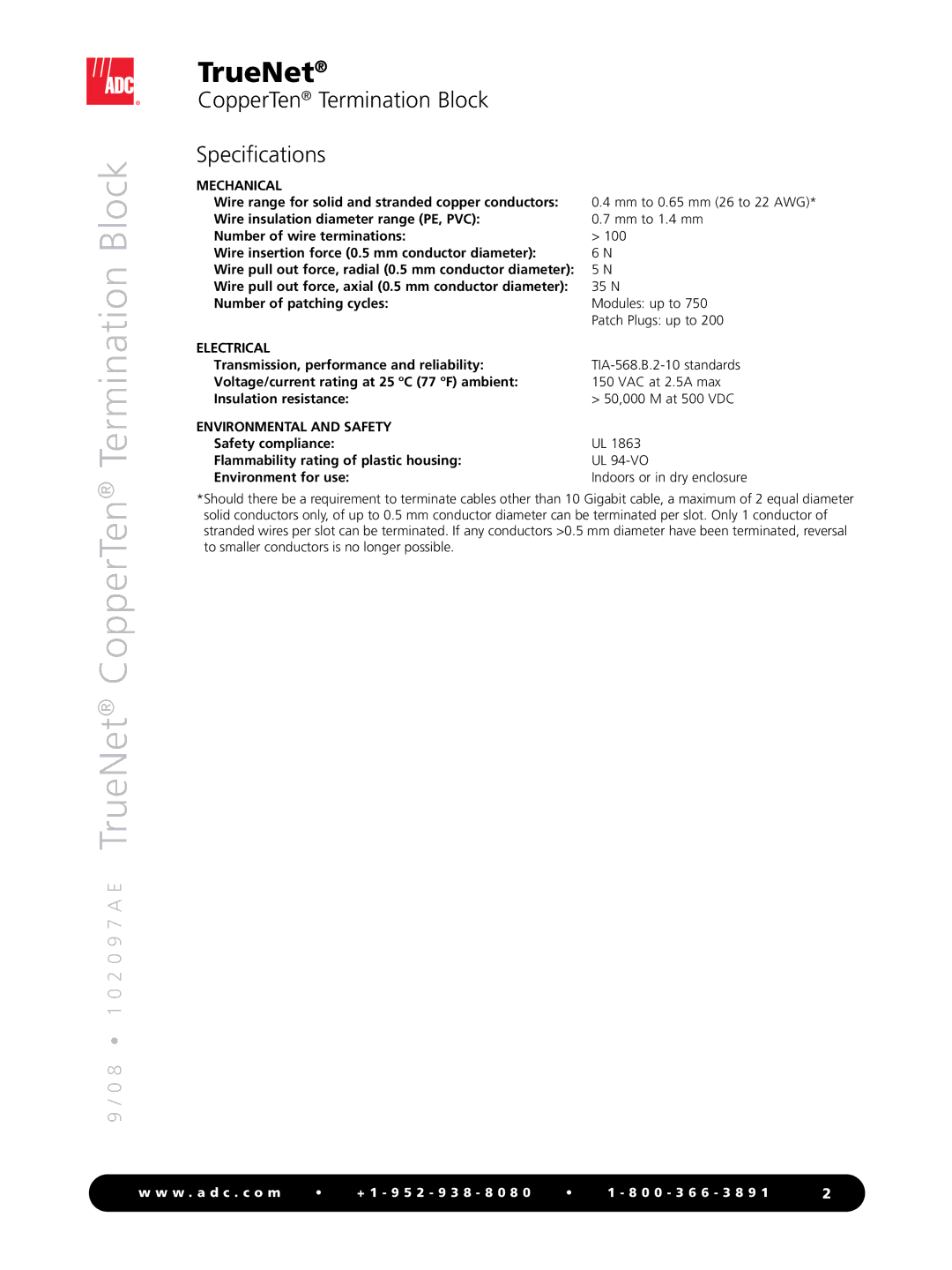 ADC manual 8 1 0 2 0 9 7 a E TrueNet CopperTen Termination Block 