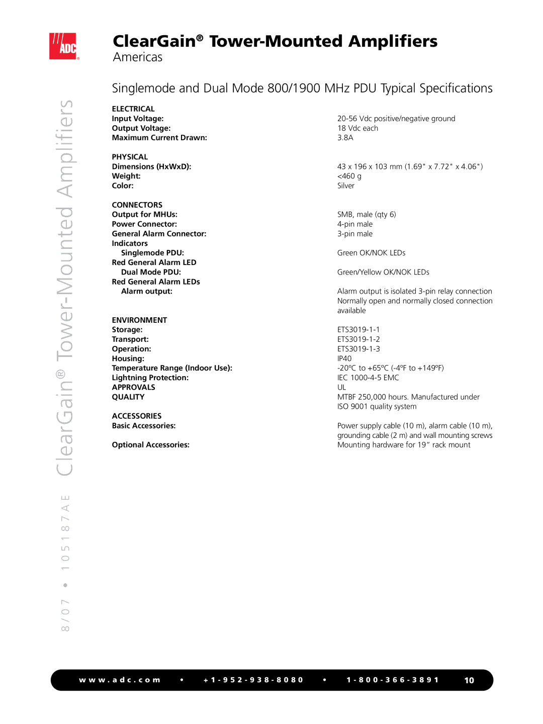 ADC Tower-Mounted Amplifiers manual Environment, Approvals Quality, Accessories 