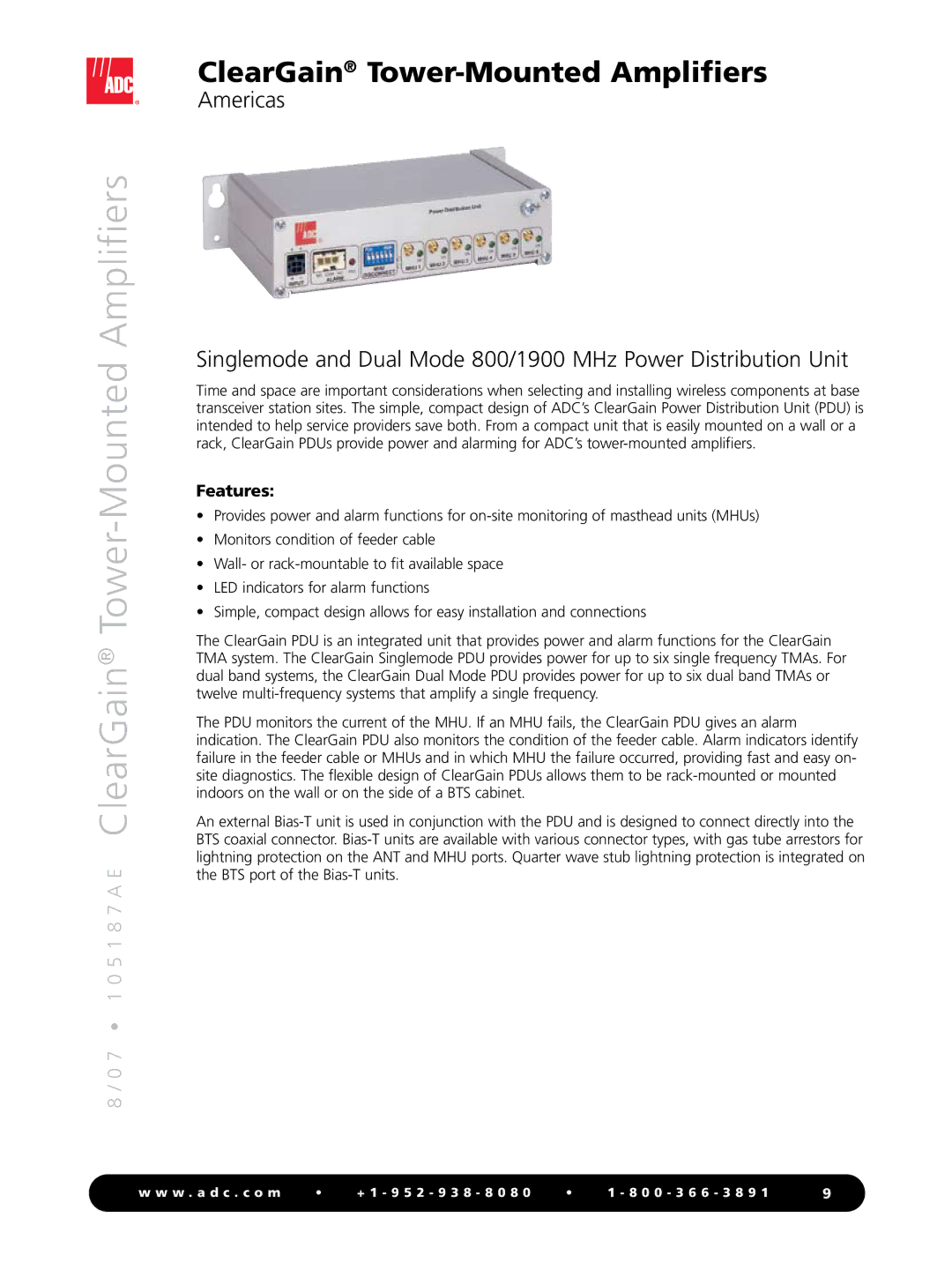 ADC Tower-Mounted Amplifiers manual Features 