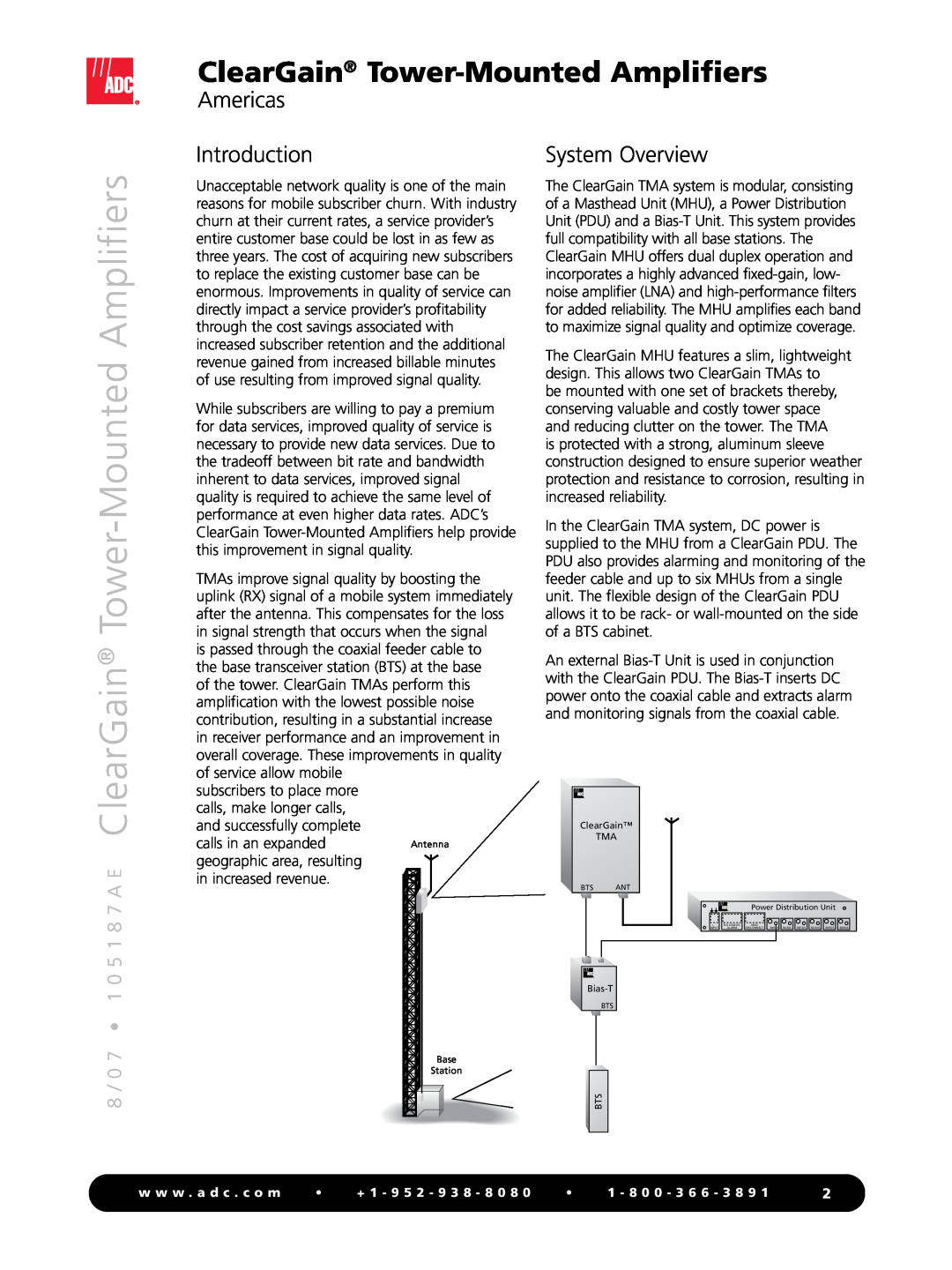 ADC Tower-Mounted Amplifiers manual ClearGain Tower-MountedAmplifiers, Introduction, System Overview, Americas 