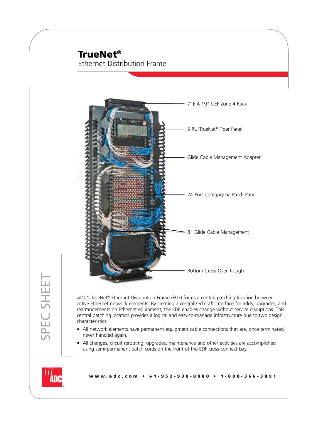 ADC TrueNet manual Spec Sheet, Ethernet Distribution Frame 