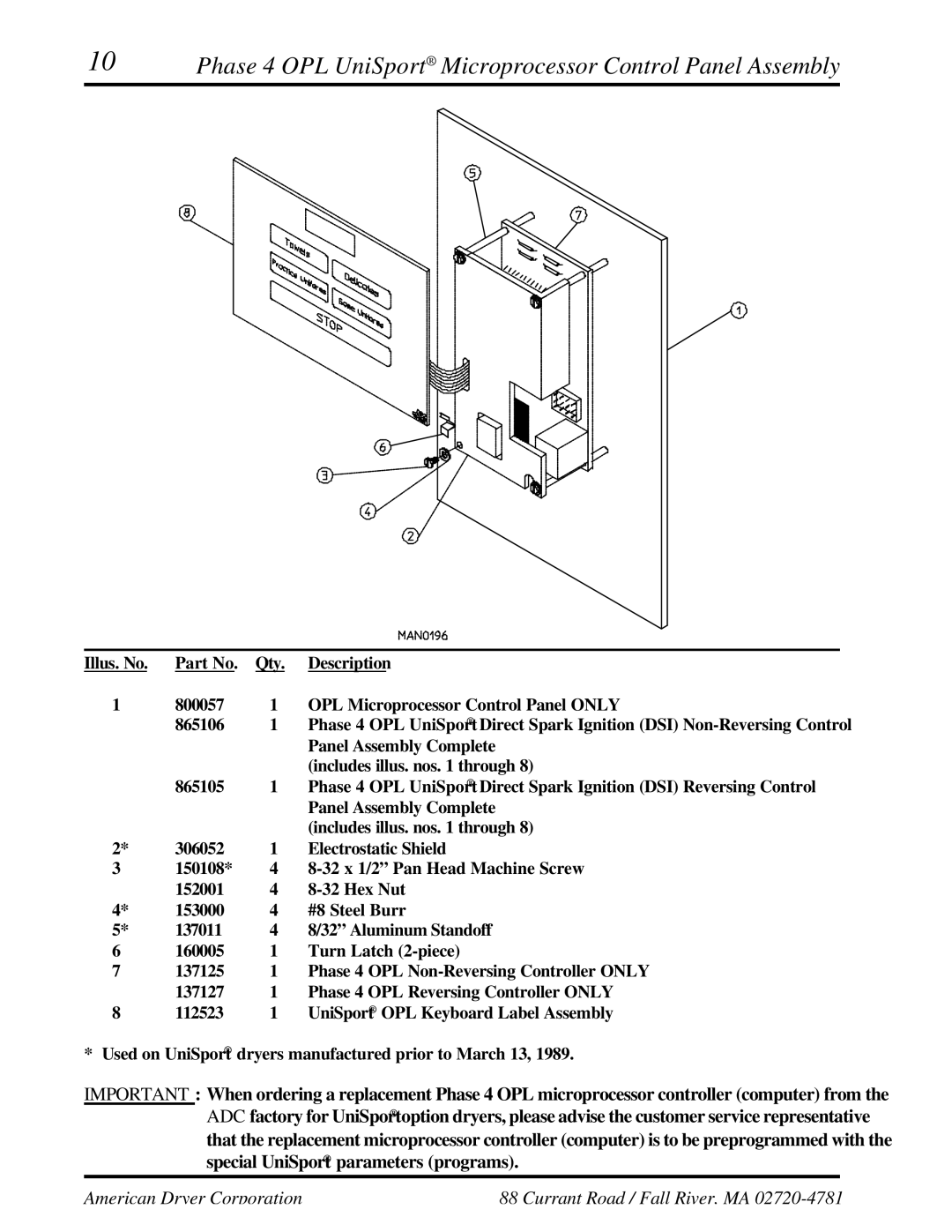 ADC UD-50 manual Phase 4 OPL UniSport Microprocessor Control Panel Assembly 