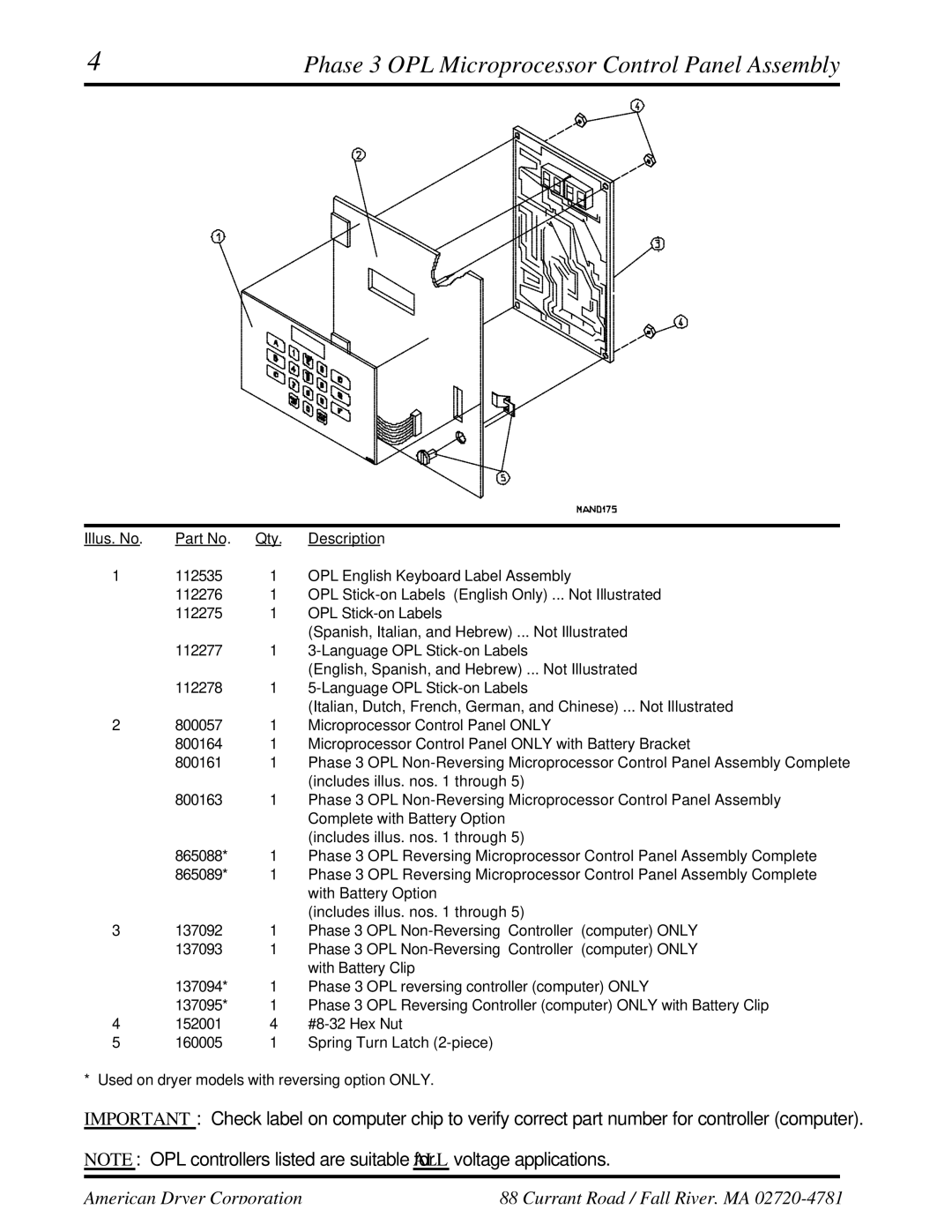 ADC UD-50 manual Phase 3 OPL Microprocessor Control Panel Assembly 