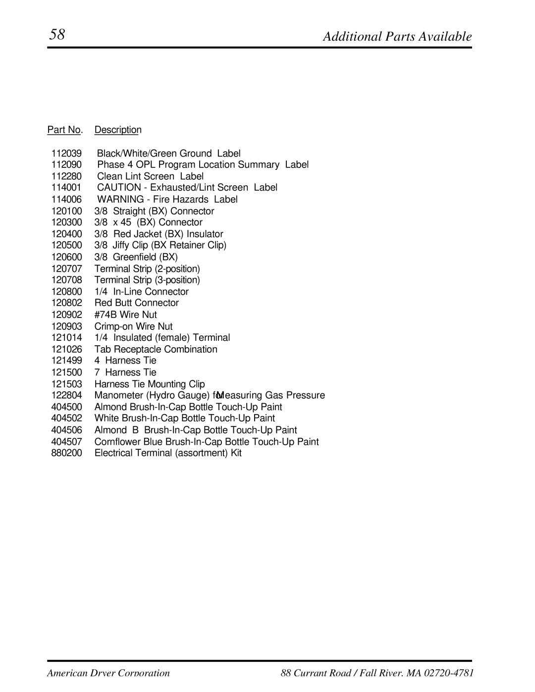 ADC UD-50 manual Additional Parts Available 