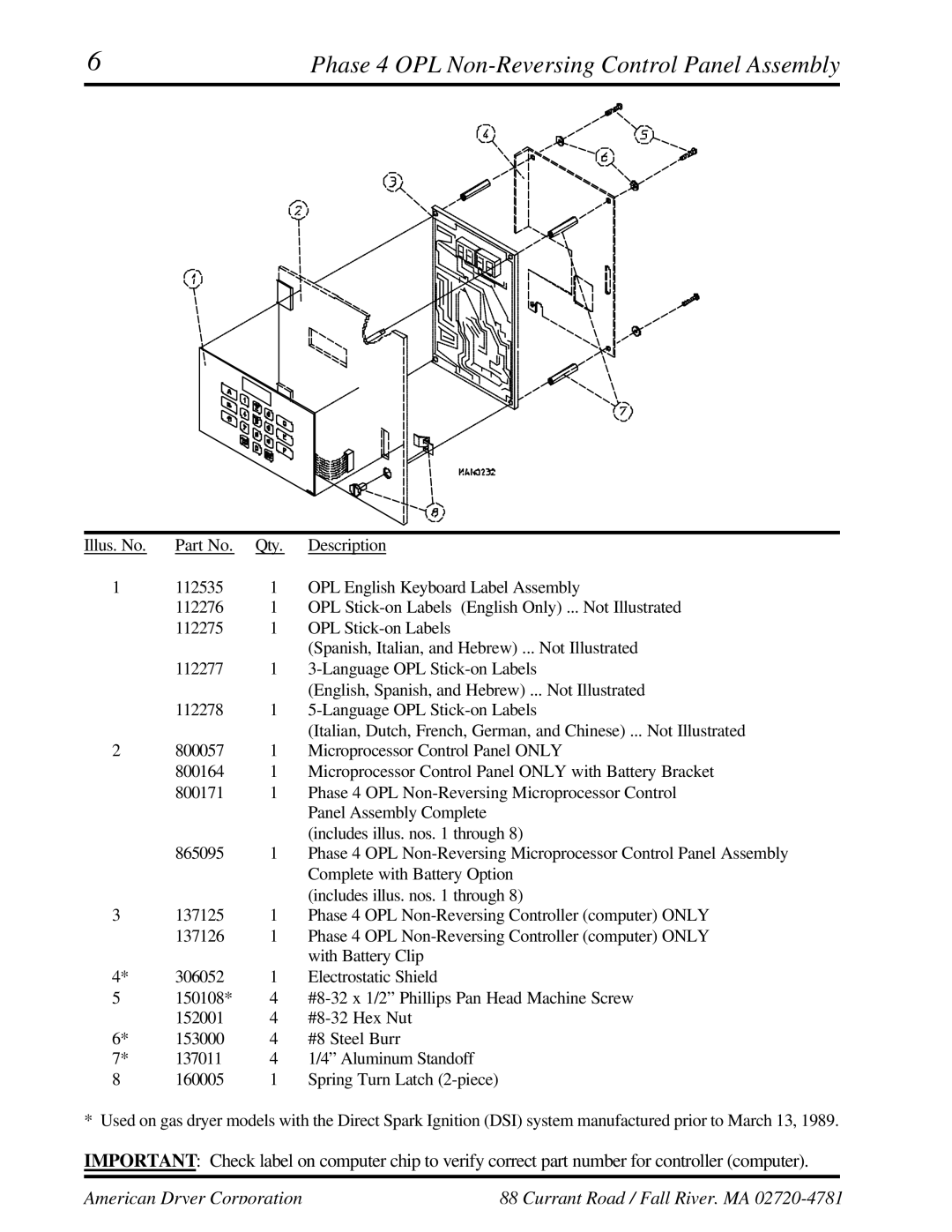 ADC UD-50 manual Phase 4 OPL Non-Reversing Control Panel Assembly 