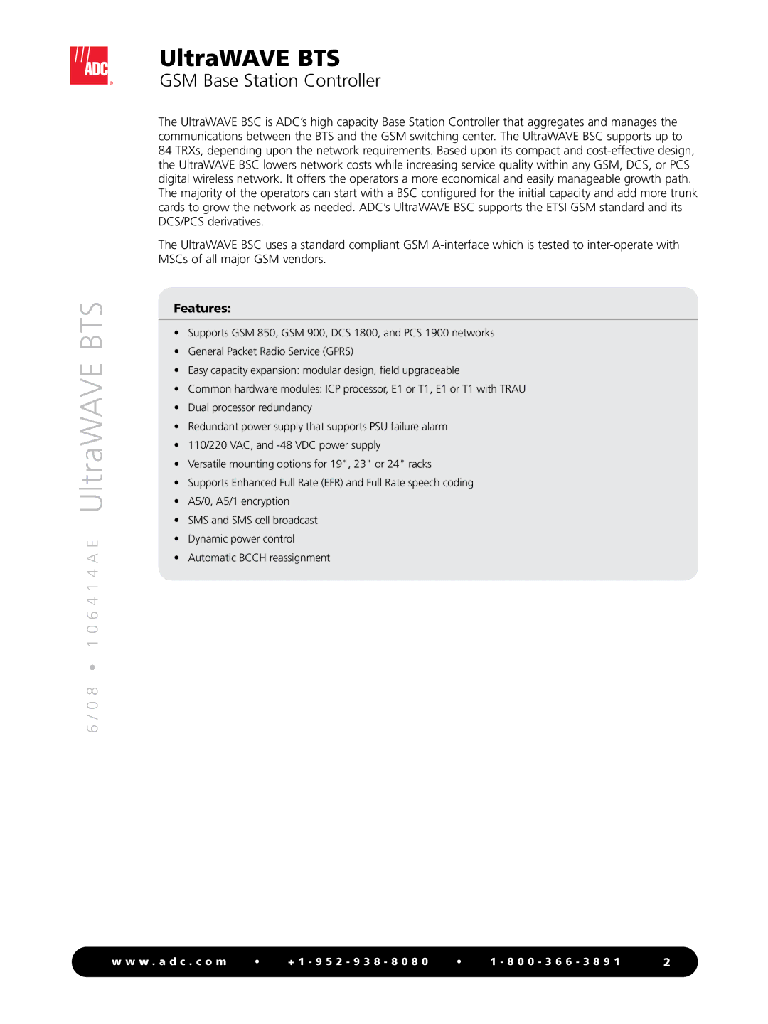 ADC UltraWAVE BSC manual UltraWAVE BTS, Features 