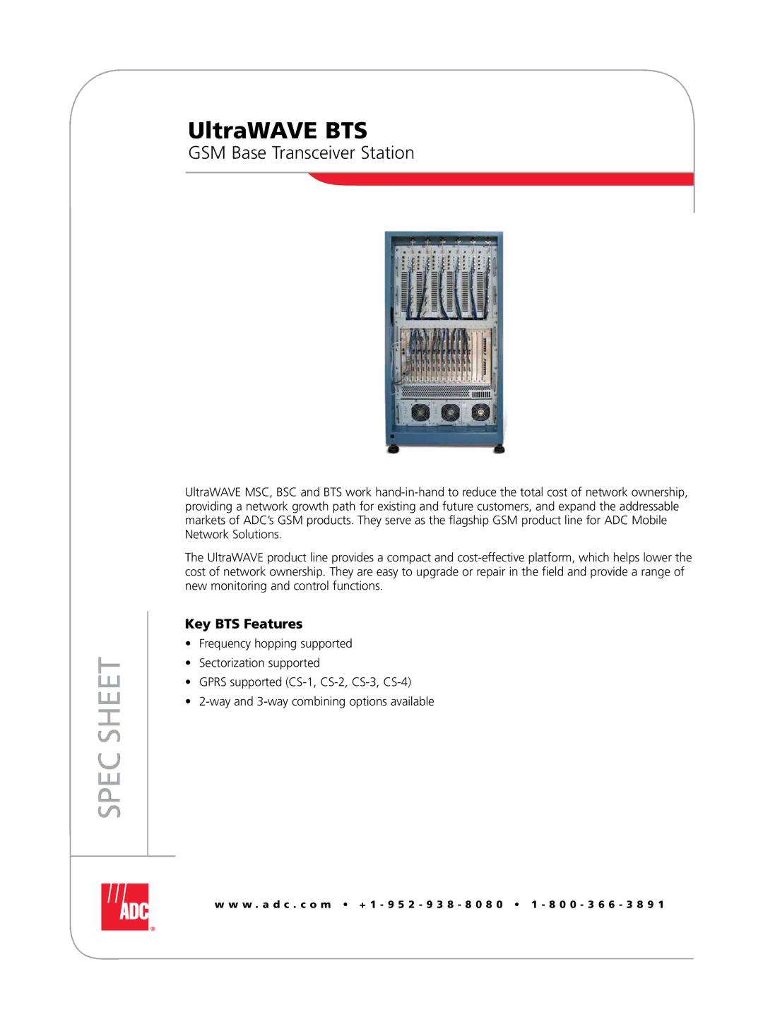 ADC UltraWAVE BTS manual Spec Sheet 