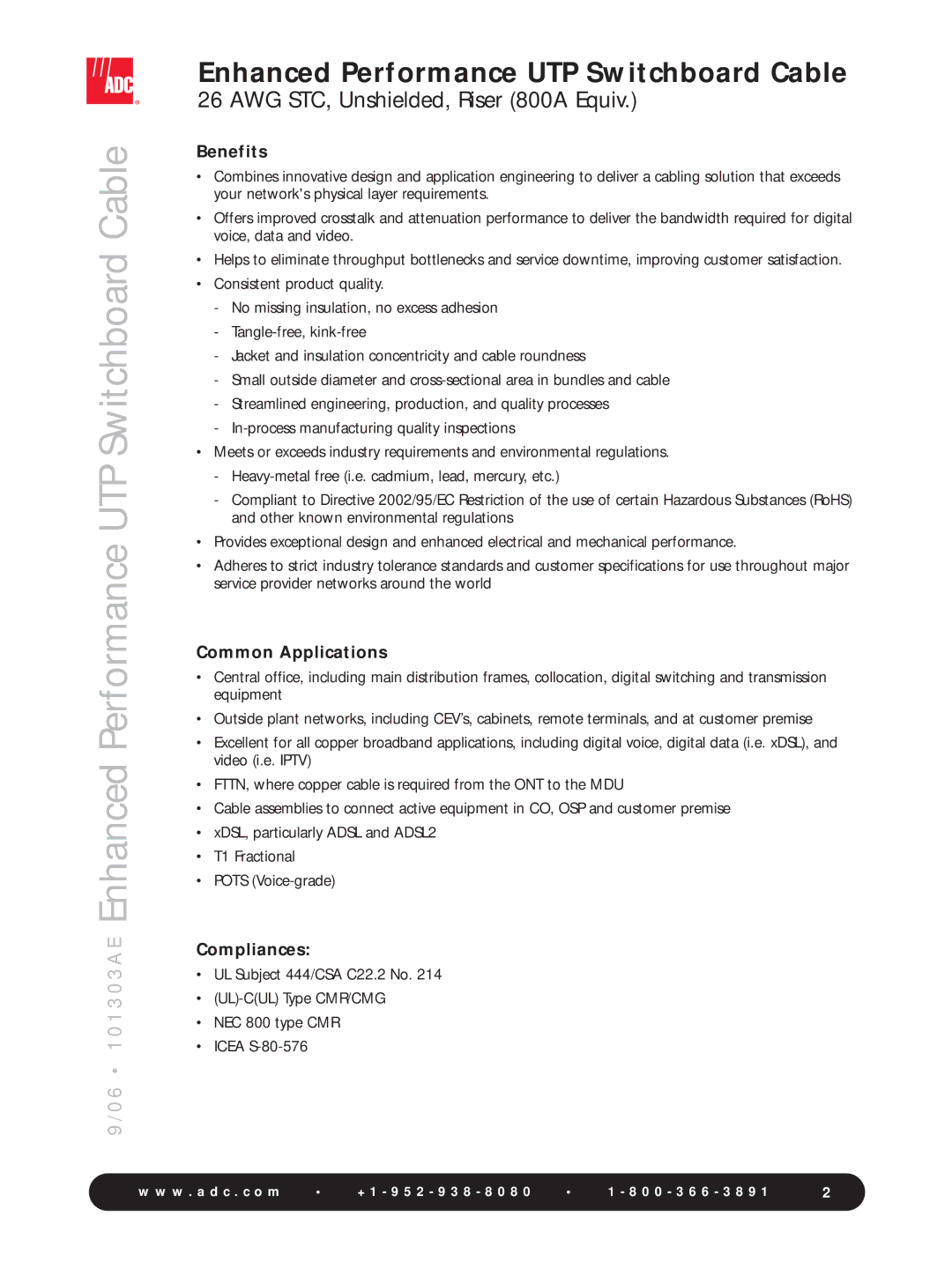 ADC manual Enhanced Performance UTP Switchboard Cable 