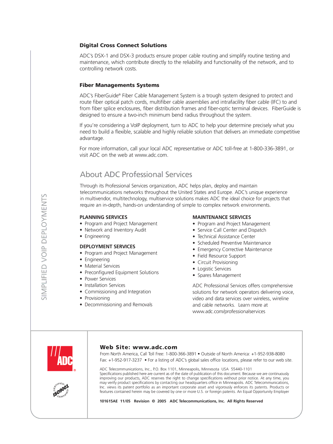 ADC VoIP Telephone manual Digital Cross Connect Solutions, Fiber Managements Systems 