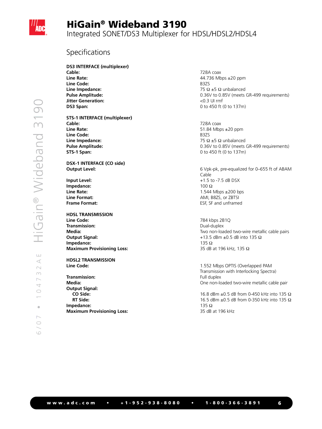 ADC WBS-3190 manual Hdsl Transmission, HDSL2 Transmission 