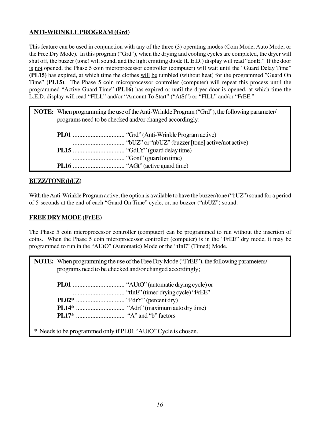 ADC AD-26, WDA-540, AD-295, AD-540 user manual ANTI-WRINKLE Program Grd, BUZZ/TONE bUZ, Free DRY Mode FrEE 