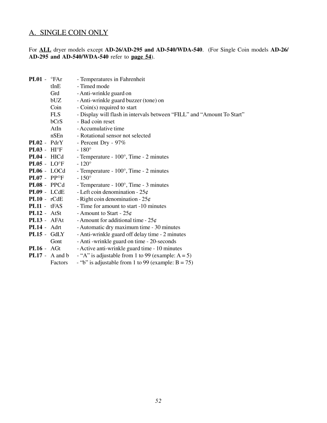 ADC AD-26, WDA-540, AD-295, AD-540 user manual Single Coin only 