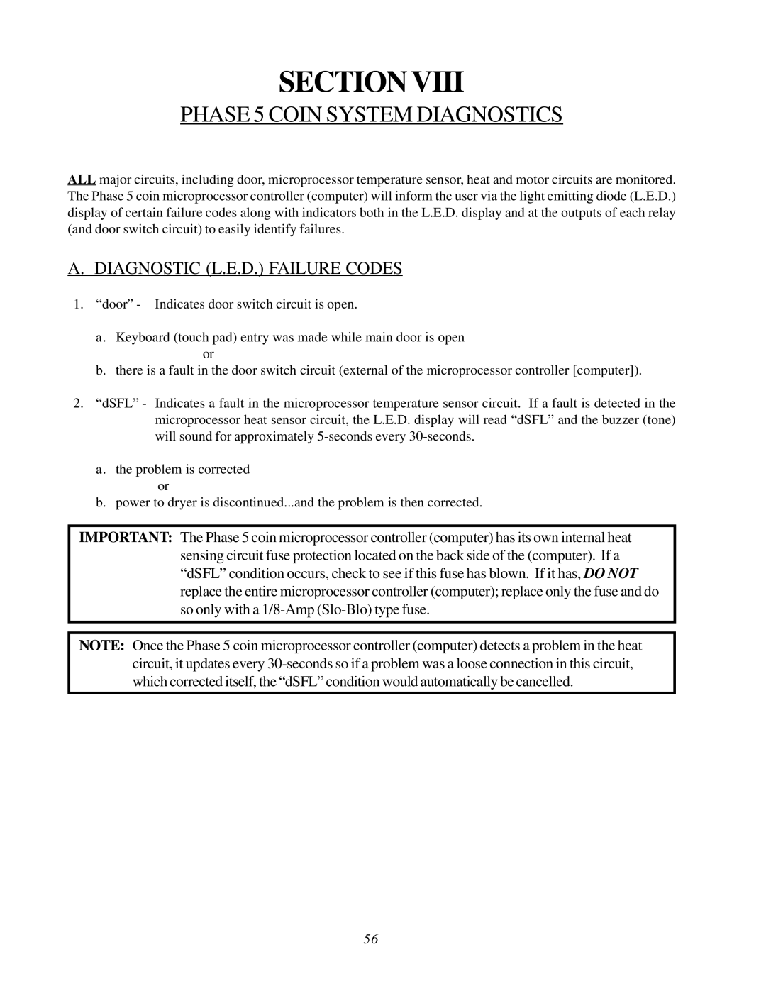 ADC AD-26, WDA-540, AD-295, AD-540 user manual Phase 5 Coin System Diagnostics, Diagnostic L.E.D. Failure Codes 