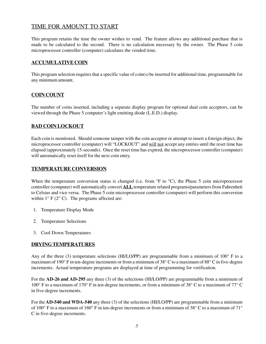 ADC AD-540, WDA-540, AD-295, AD-26 user manual Time for Amount to Start 