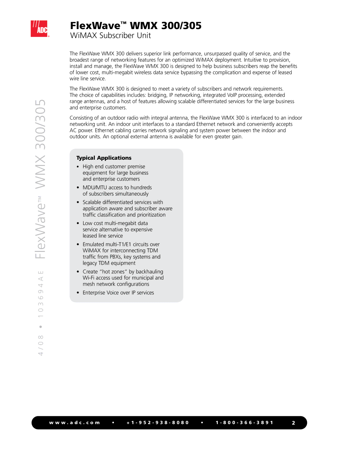 ADC WMX 300 manual Typical Applications, MDU/MTU access to hundreds of subscribers simultaneously 