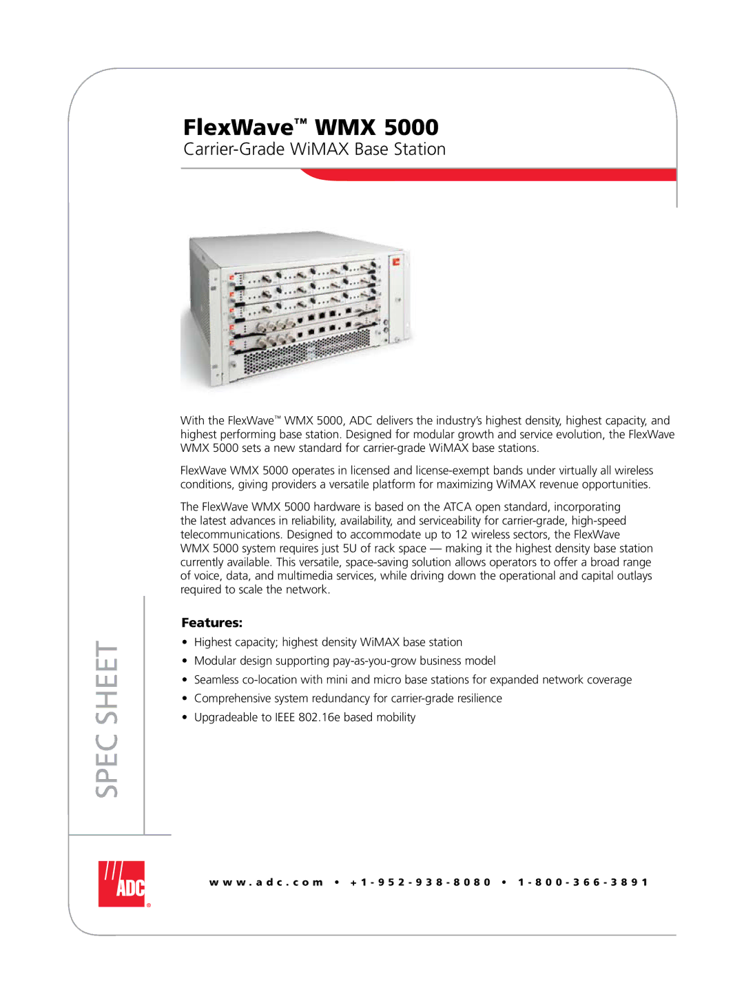 ADC WMX 5000 manual Spec Sheet, Features 