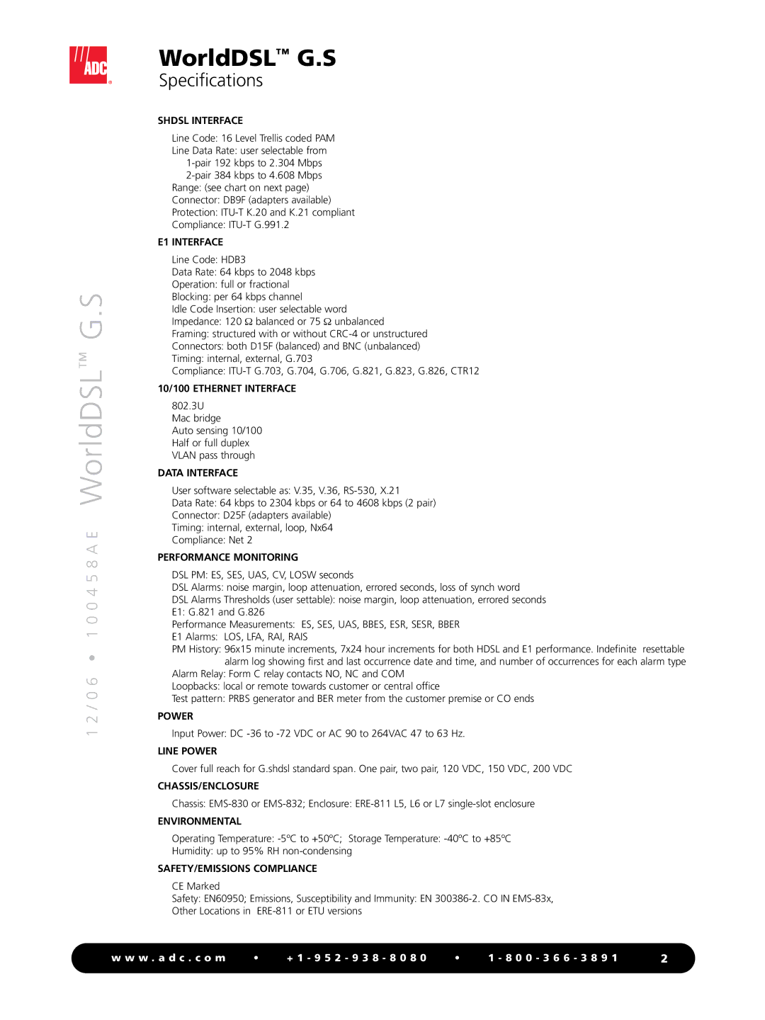 ADC WorldDSL G.S manual Specifications 