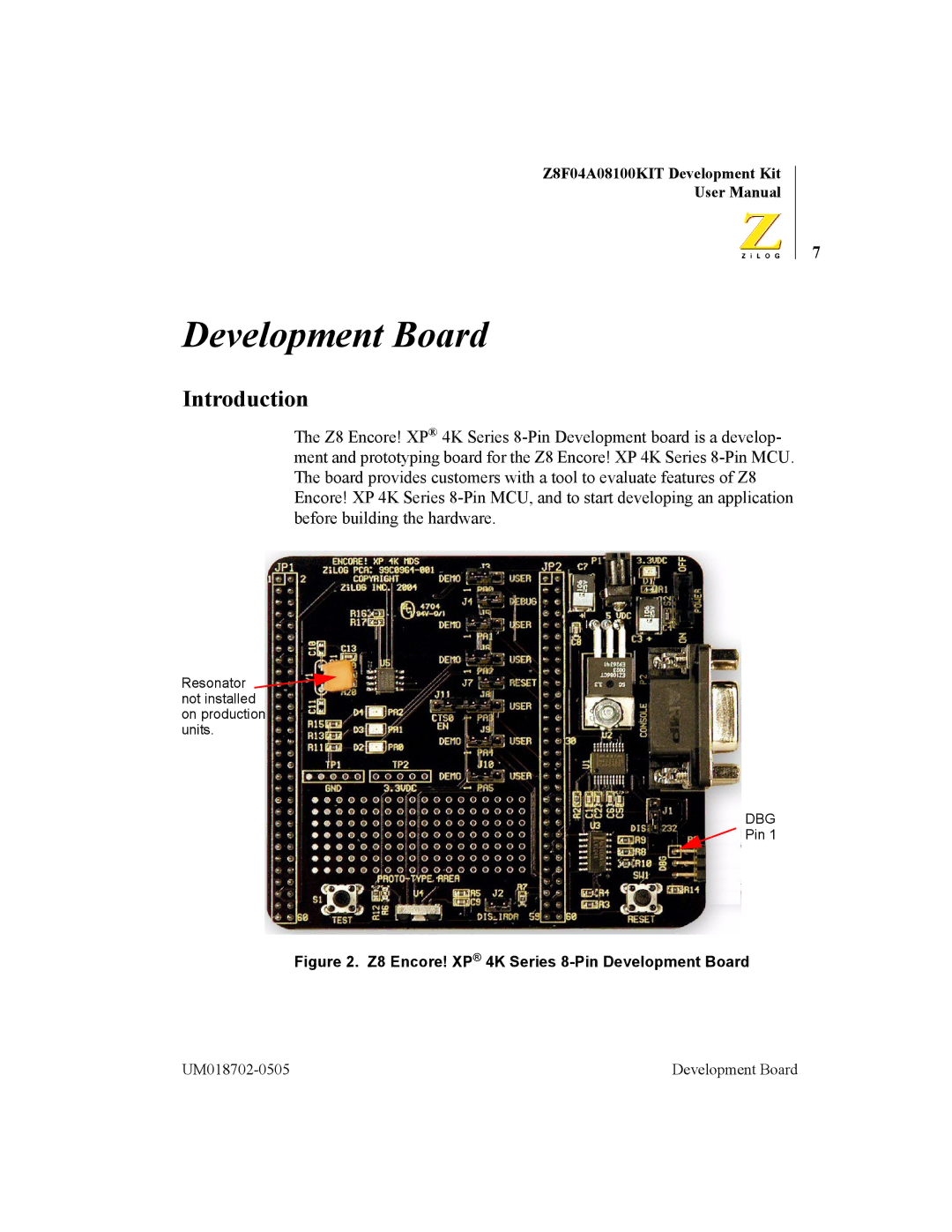 ADC Z8F04A08100KIT user manual Development Board, Introduction 