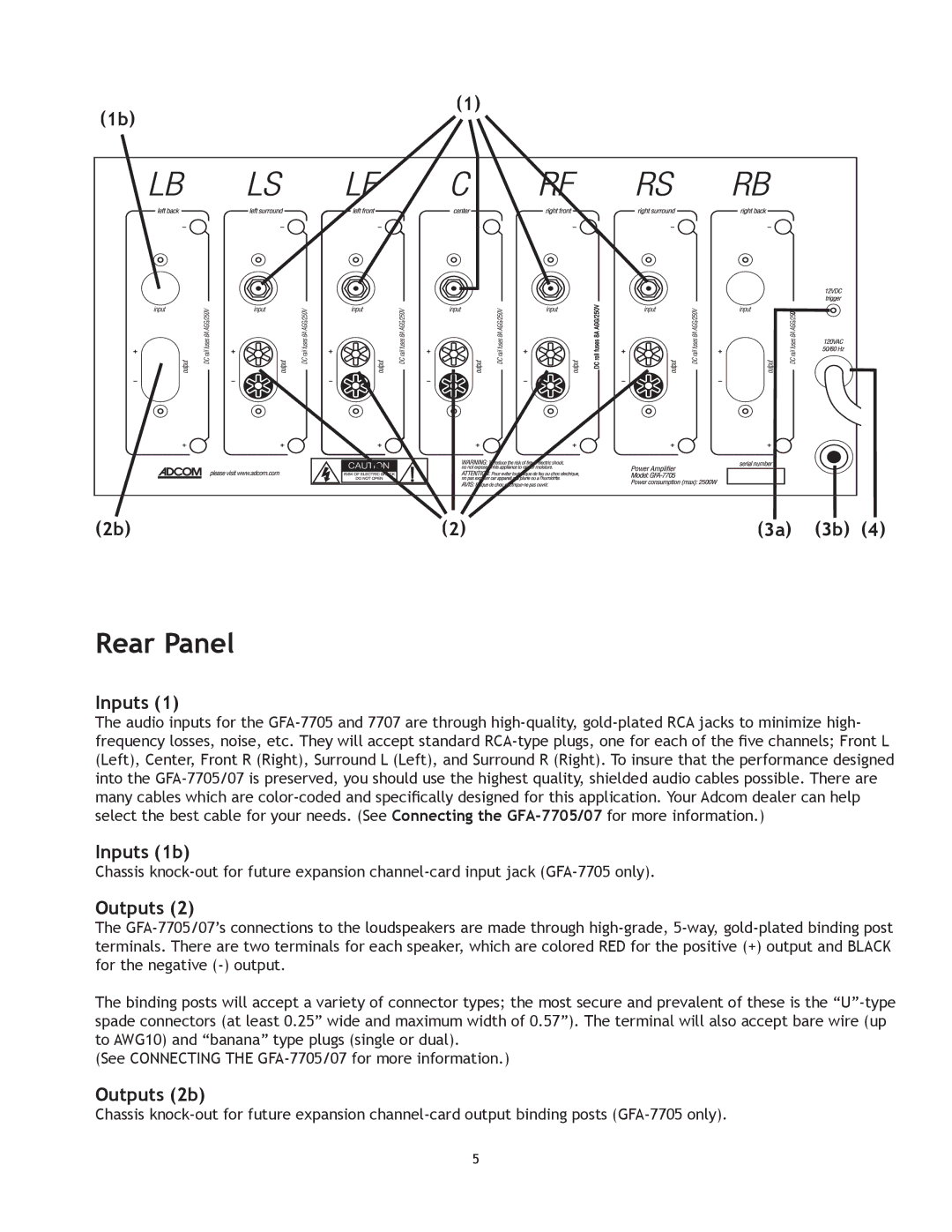 Adcom GFA7707, 7705 manual Inputs 1b, Outputs 2b 