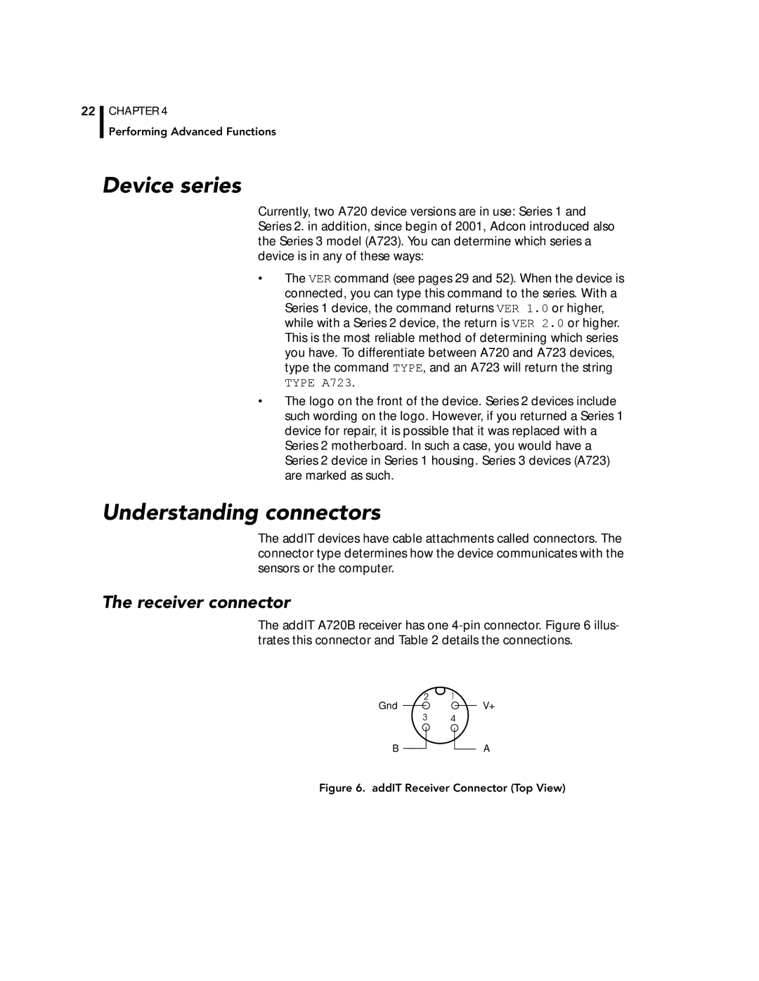 Adcom A723, A720 manual Device series, Understanding connectors, Receiver connector 