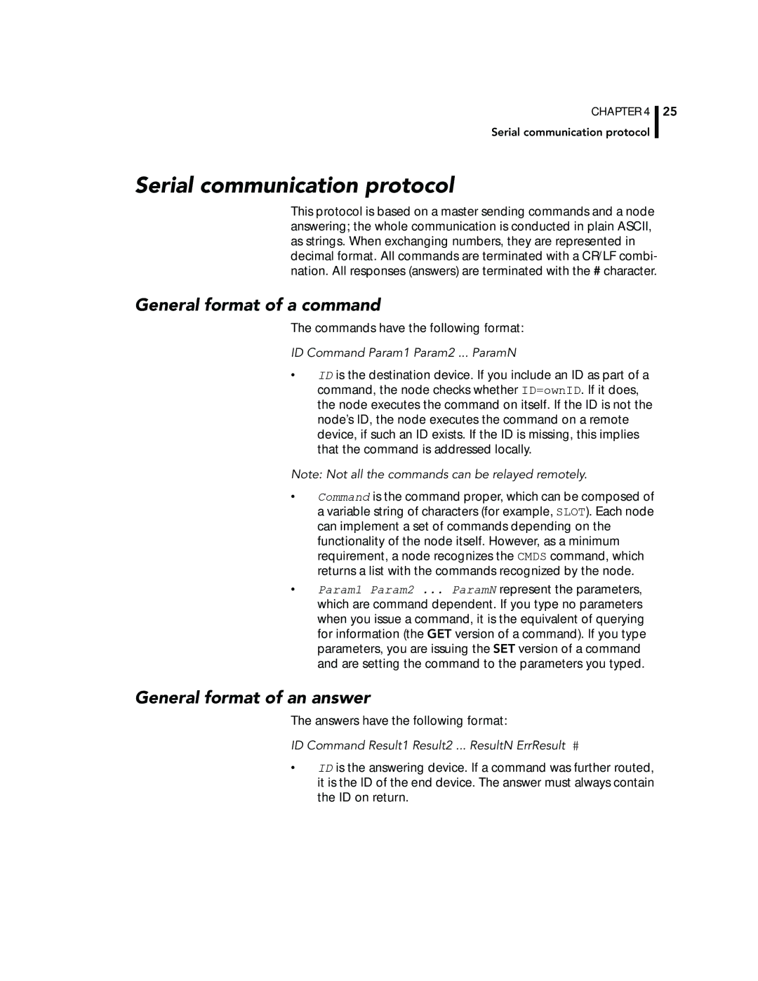 Adcom A720, A723 manual Serial communication protocol, General format of a command, General format of an answer 