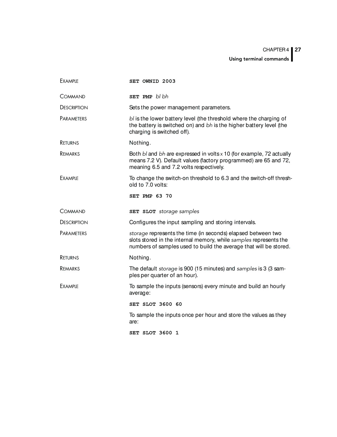 Adcom A720, A723 manual SET Ownid, SET PMP bl bh, SET PMP 63, SET Slot 3600 