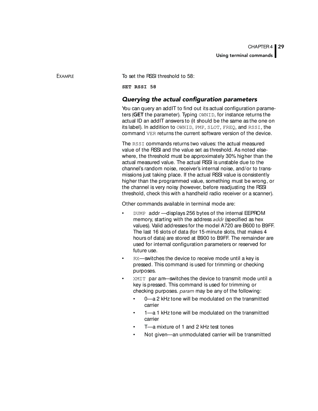 Adcom A720, A723 manual Querying the actual conﬁguration parameters, SET Rssi 