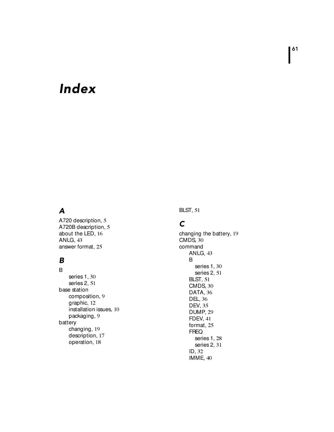 Adcom A720, A723 manual Index 