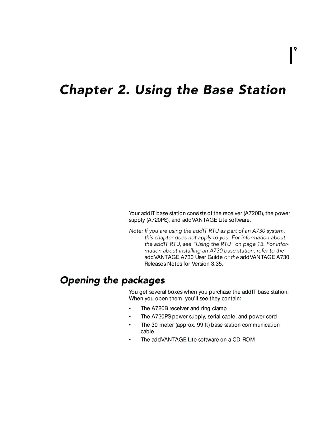 Adcom A720, A723 manual Using the Base Station, Opening the packages 