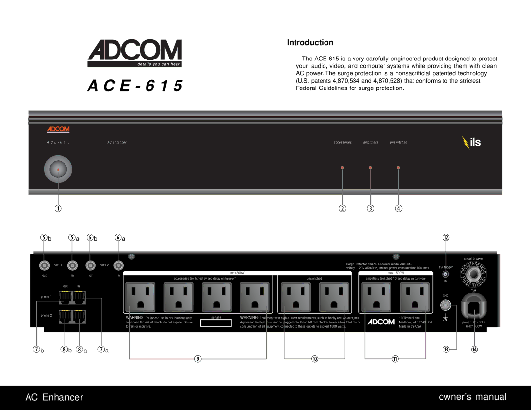 Adcom ACE-615 owner manual E 6 1, Introduction 