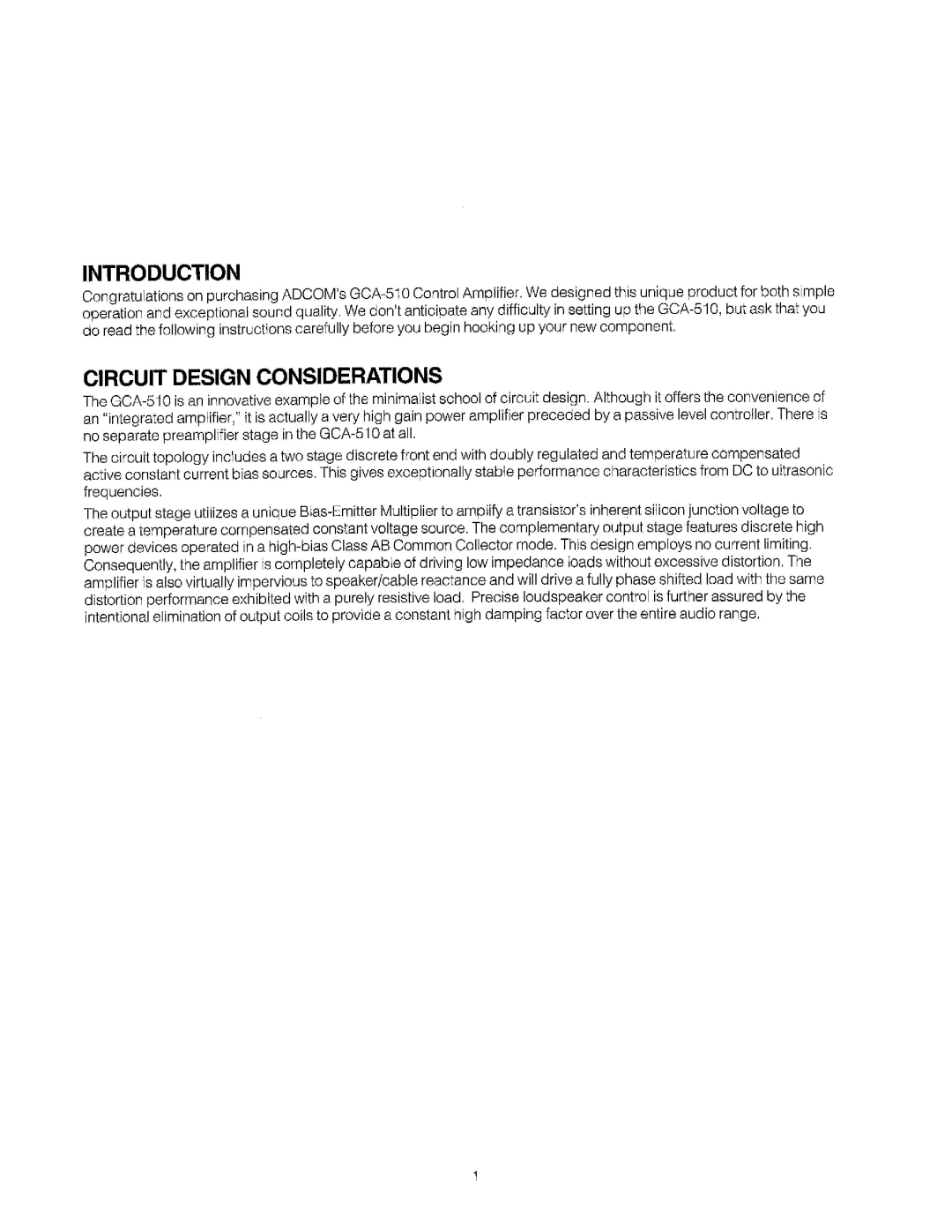 Adcom GCA-510 manual 