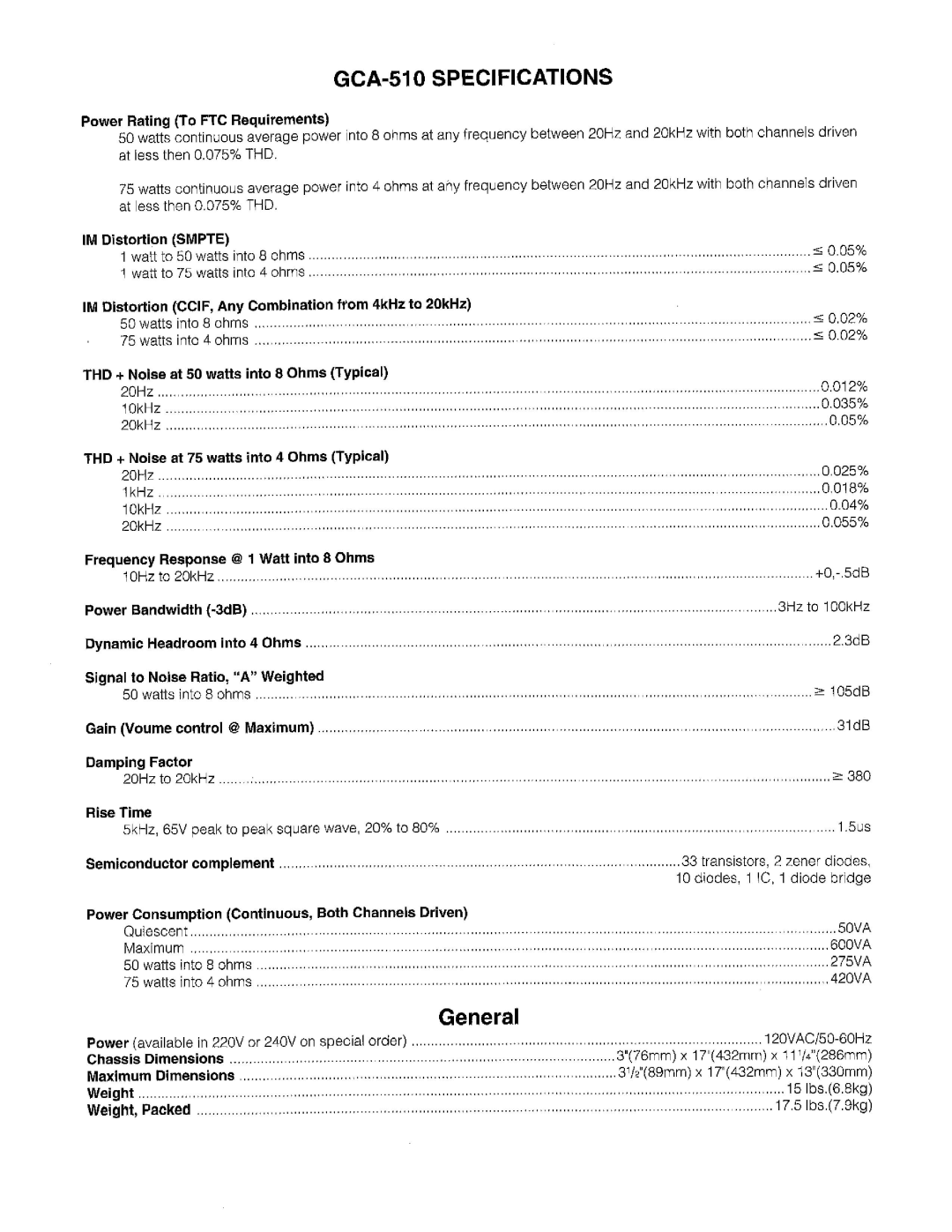 Adcom GCA-510 manual 