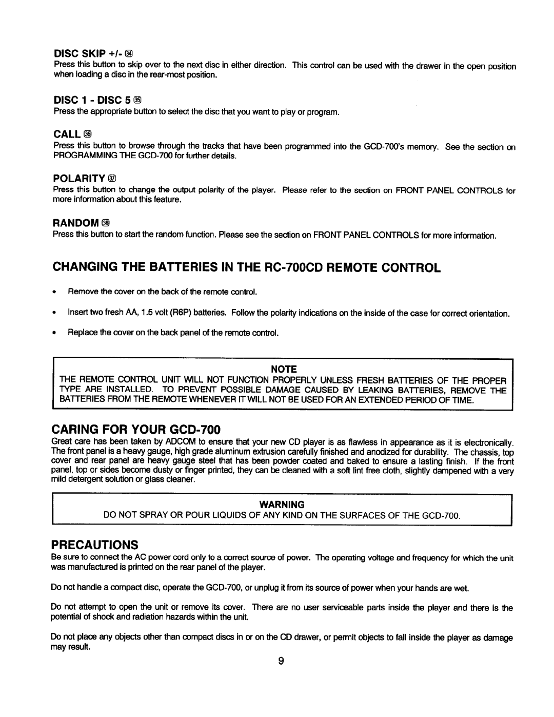 Adcom GCD-700 manual 